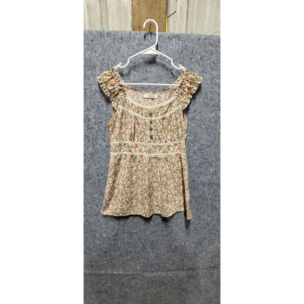 Romy Flower Short Sleeve Blouse Side Zipper Size M